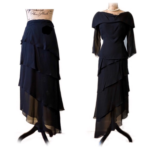CHETTA B Black Silk Dressy Asymmetrical Skirt - Picture 4 of 8